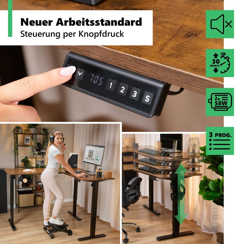 di volio Eckschreibtisch Montaro rechts – elektrisch, höhenverstellbar, braun