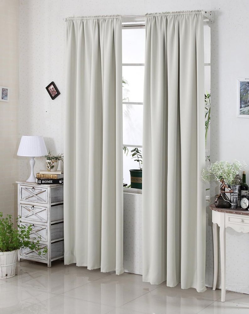 WOLTU 2er Set Gardine blickdicht 250 g/m² mit Kräuselband : Creme 135x175 cm Farbe: Creme Größe: 135x175 cm
