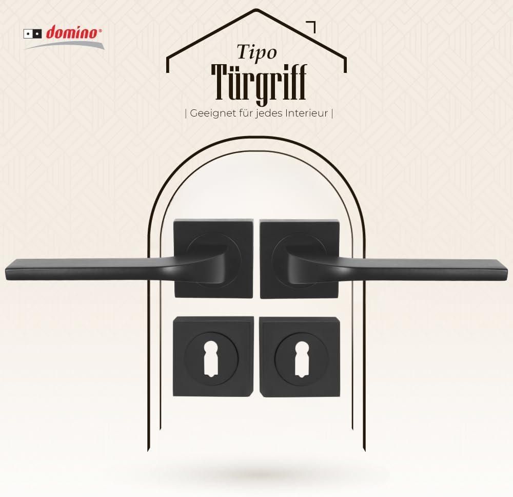 DOMINO Türgriff Drückergarnitur BB-Buntbart Set | Vierkant-Rosette | Türklinke für Zimmertür, Bürotür, Kellertür & Innentür | Türbeschläge aus Aluminium | Bronze Türdrückergarnitur | TIPO-QR BLACK