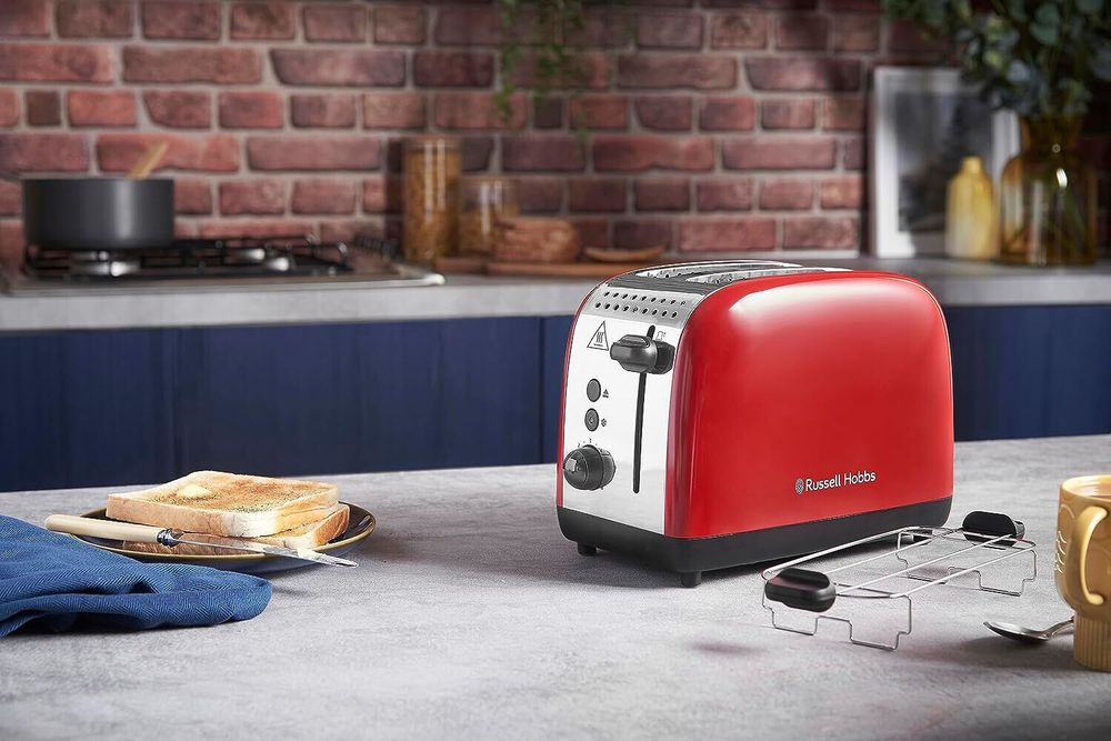 RUSSELL HOBBS Toaster Colours Plus 2 Scheiben 6 Stufen Brötchenaufsatz Rot