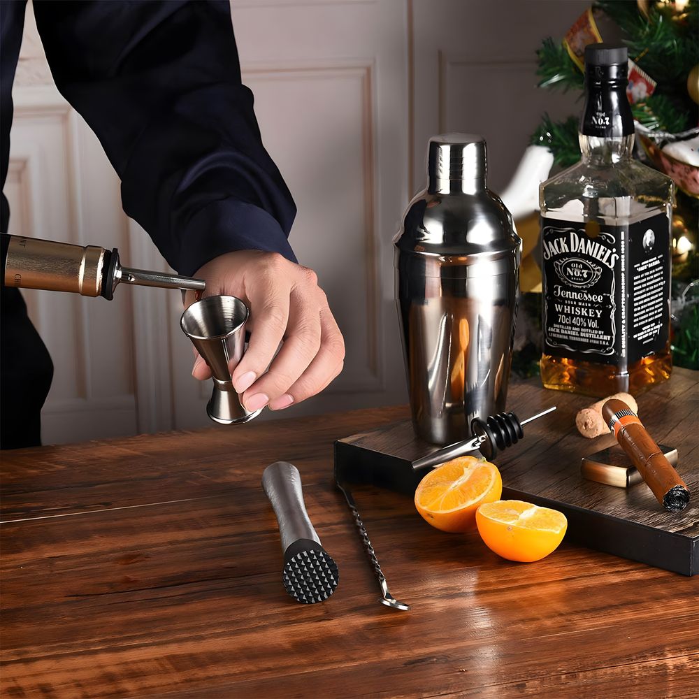 6-tlg Set Cocktail Shaker Edelstahl Cocktail-Set mit Sieb 750 ml Messbecher 2 Ausgießer Stößel Barlöffel Barkeeper Bar Zubehör Cocktailshaker Retoo