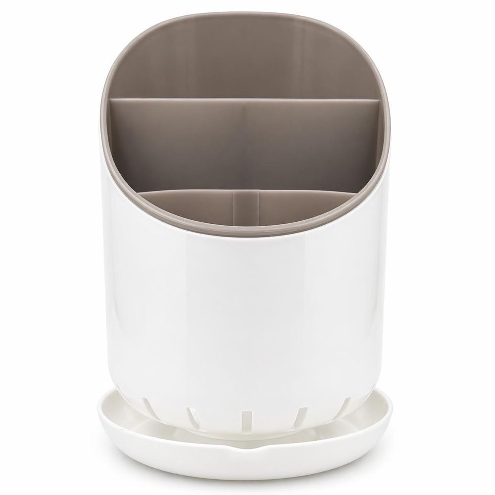 WELLHAUS Besteckabtropfer 19x12 cm oval weiß-grau Besteckhalter Küchenorganizer