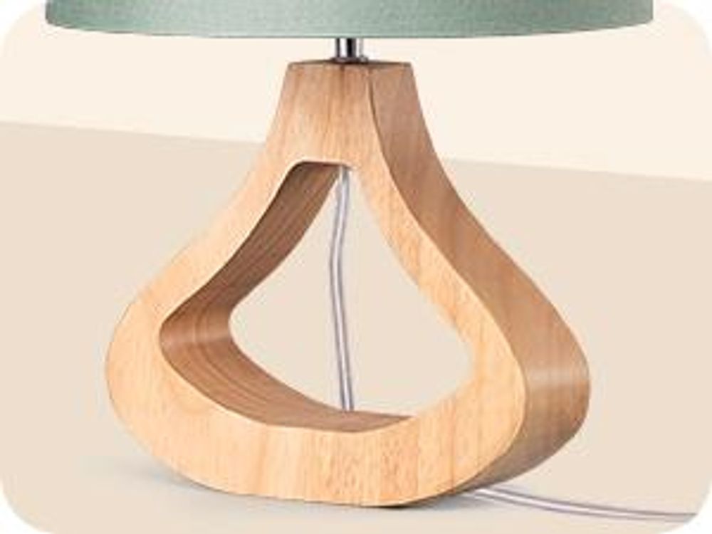 EDISHINE Nachttischlampe Wohnzimmer ,Tischleuchte mit Leinen-Lampenschirm, Holz