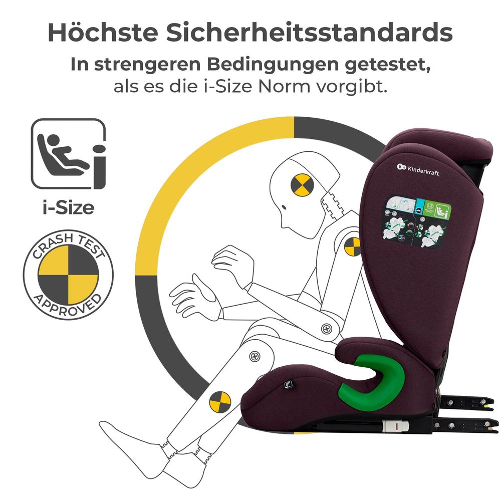 Kinderkraft JUNIOR FIX i-Size - Autositz 100-150 cm - R129 Norm - ISOFIX - SPS - H-GUARD - 10-fach verstellbare Kopfstütze - Waschbarer Bezug - Rot