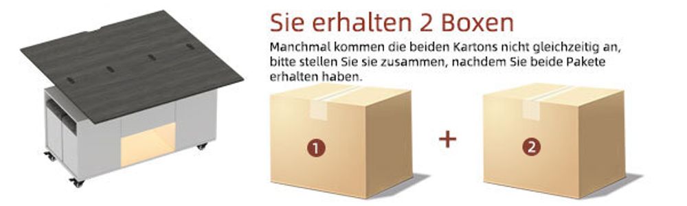 Couchtisch mit 4 Hockern& LED,  Verwandlungs Esstisch, ausziehbarer Tischplatte, Universalrad, Höhenverstellbar, Spart Platz, 105 * 100/50 * 55.5 cm