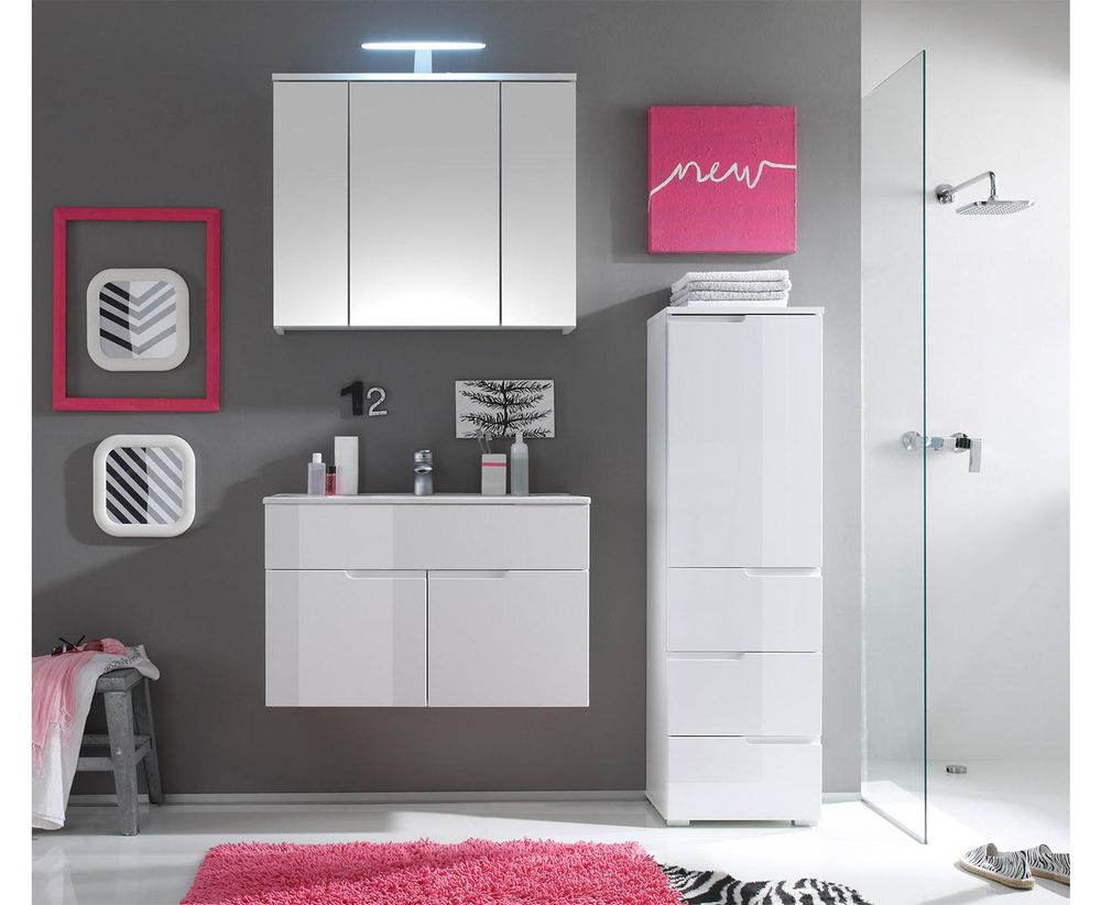 Suzette I Midischrank – Moderner Badezimmerschrank mit Hochglanzfront und viel Stauraum