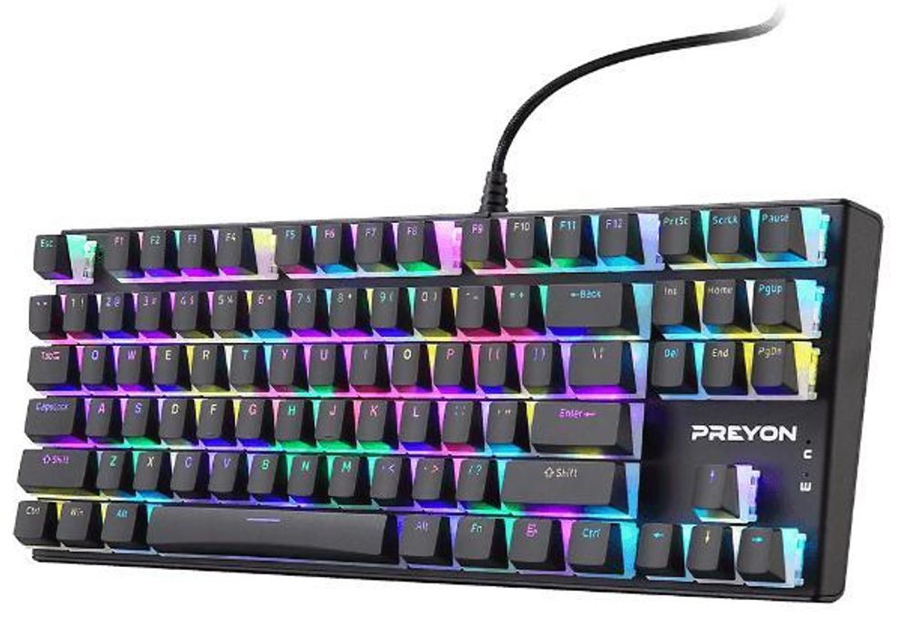PREYON Brown Blitz Claw Gaming - Klawiatura mechaniczna TKL bez klawiszy numerycznych, przełączniki Gateron Brown, klawisze w kolorze "pudding", podświetlenie RGB, obudowa z aluminium, klawiatura PC, kolor czarny