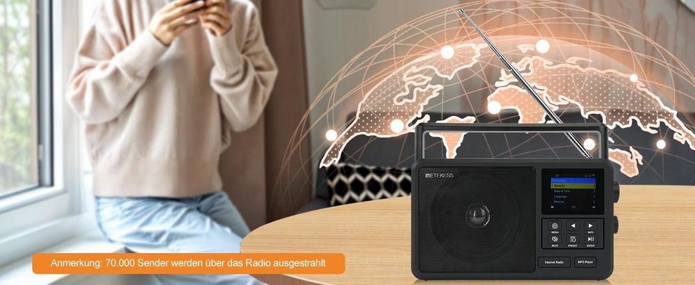 Retekess TR640 Internetradio DAB+,Tragbares Radio,Knopfbedienung,3,5-mm-Audiobuchse,Geeignet für Radio-Enthusiasten,Mit Fernbedienung