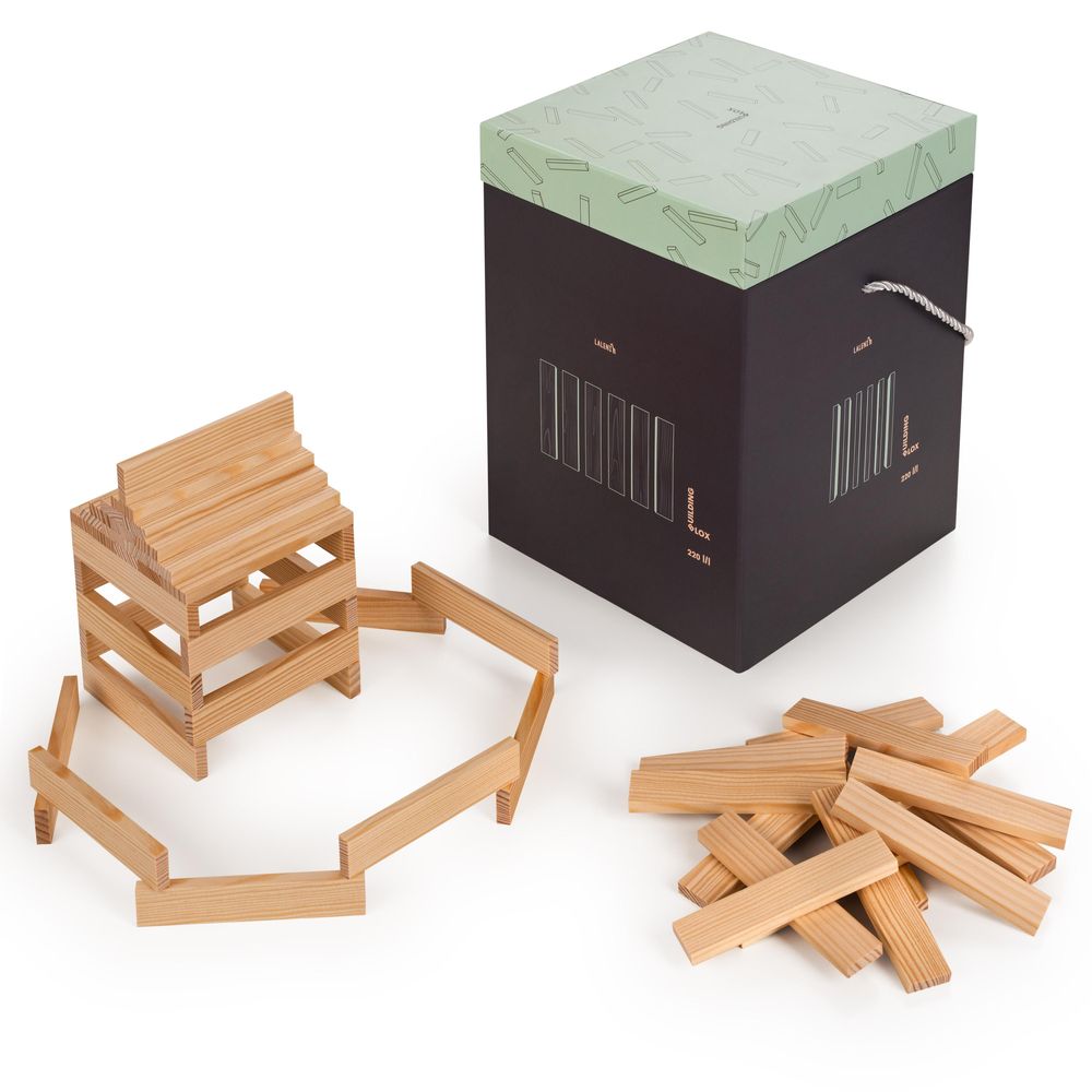 Laleni 220 Holzbausteine Natur - Bauklötze mit Box, Bausteine Holz, Holzbaukasten