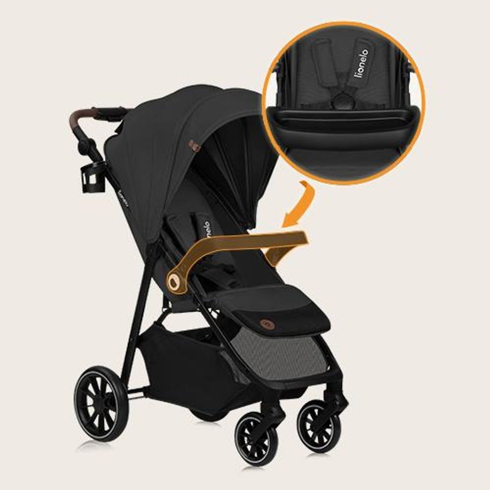 Lionelo Emma One Buggy bis zu 22 kg Schwenkbare 360 Räder Einhändig klappbar Verstellbare Rückenlehne und Fußstütze XXL-Verdeck UPF50+ Grau