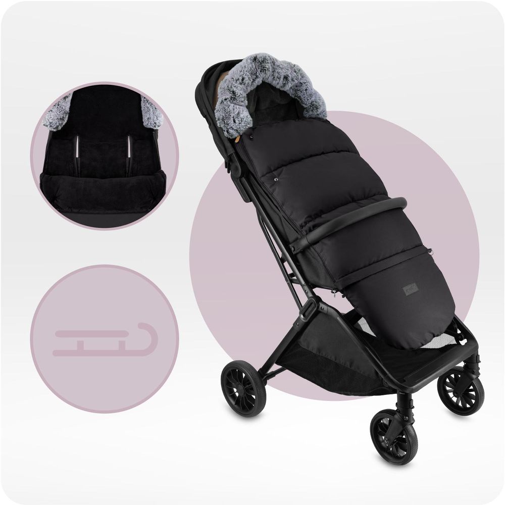 MoMi 2 in 1 Fußsack und Tasche für Kinderwagen Buggy - Universal Winterfußsack für Schlitten - Schwarz