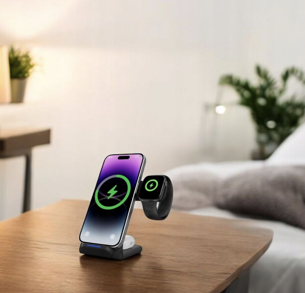 Induktionsladegerät - kabelloses Ladegerät - 3-in-1 - USB-C - für Apple Samsung - für Smart Watch - QI - 15 W