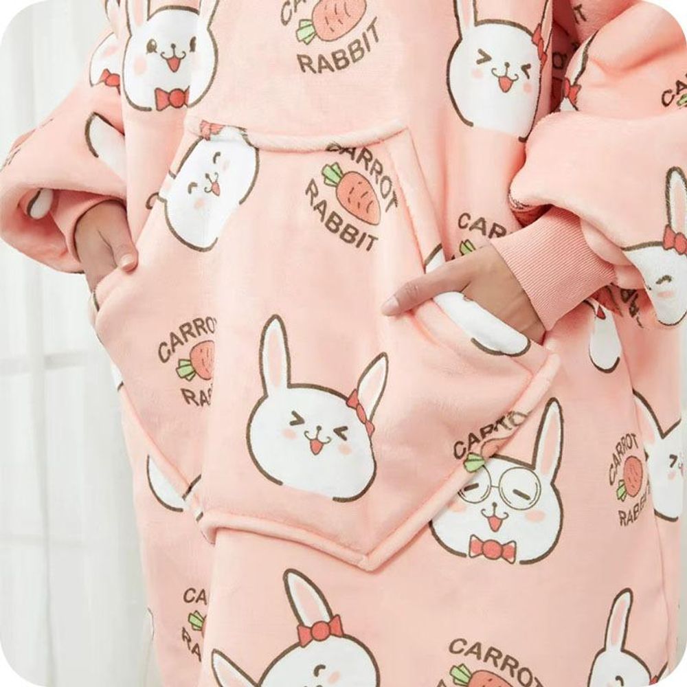 Kuschelige Hoodie Decke mit Ärmeln Häschen – Vielseitiger Deckenpullover für Damen und Herren, Einheitsgröße – Perfekt für Wintertage