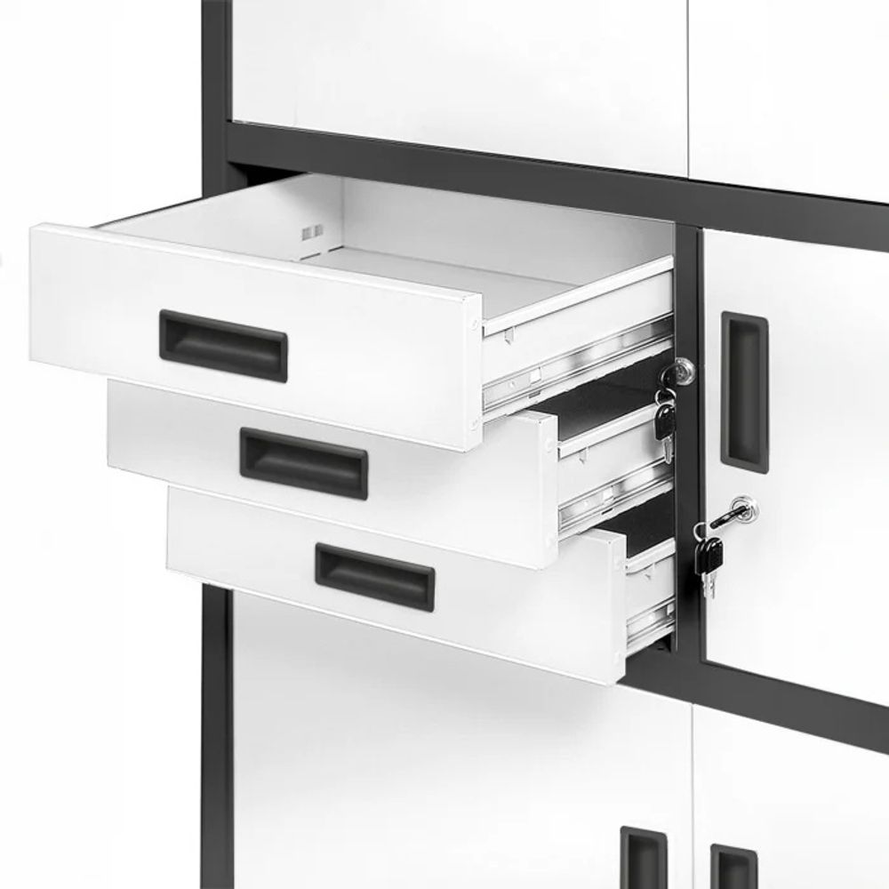 Büroschrank Aktenschrank Tresor Schubladen Geheimfach Stahlblech 185 cm x 90 cm x 40 cm (H x B x T) (anthrazit/weiß)