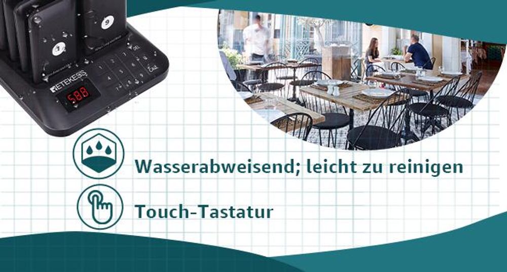 Retekess TD157 Restaurant Pager System, 16 Pagers, 500M Pager Rufsystem, 2 Rufmod, 24H, Pager Pieper für Food Court, Hotel, Café, Bar, 998 Kanäle