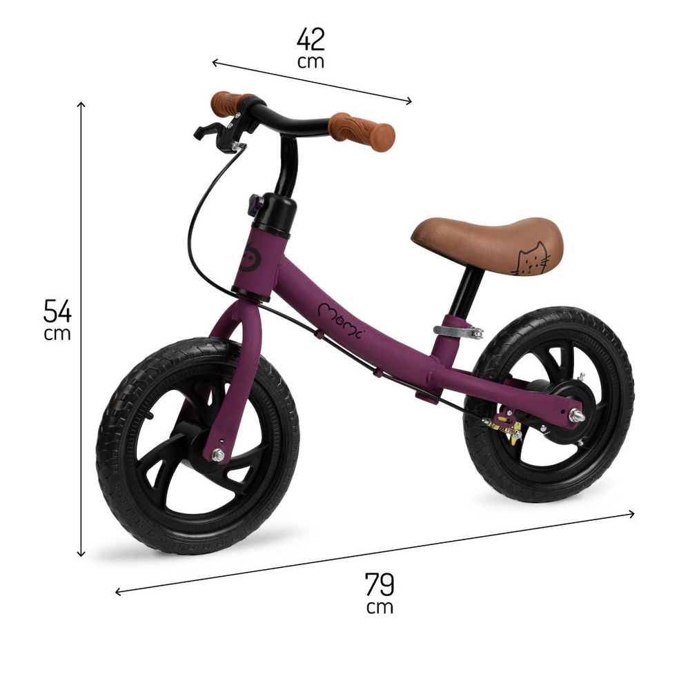 MoMi BREKI – 12 Zoll Kinder Laufrad mit Handbremse & EVA-Reifen, höhenverstellbar ohne Werkzeug, fördert Gleichgewicht & Motorik – Lila