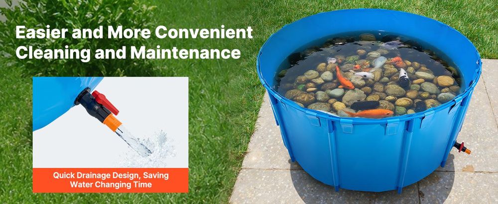 VEVOR Fischteich aus PVC, Fischtank mit 1700 L Fassungsvermögen, faltbares Koi-Aquarium, rundes Fischbecken mit stabilem Rahmen & Ablassventil, für Zucht von Koi, Goldfisch (blau)