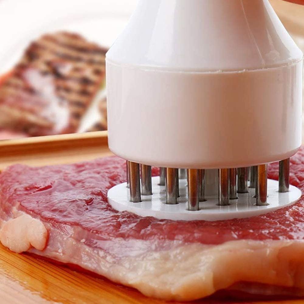 Fleischzartmacher mit 21-Edelstahlklingen Steaker Fleischklopfer Fleischstecher Fleischhammer Schnitzelklopfer Steakhammer White Retoo