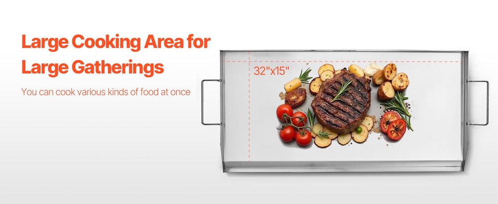 VEVOR Grillplatte Grillpfanne Edelstahl universelle rechteckige Platte (809 x 370 mm) mit flacher Oberseite, Gasgrill-Grillplatte für BBQ-Grill Teppanyaki, tragbares Familienkochgeschirr mit Griff