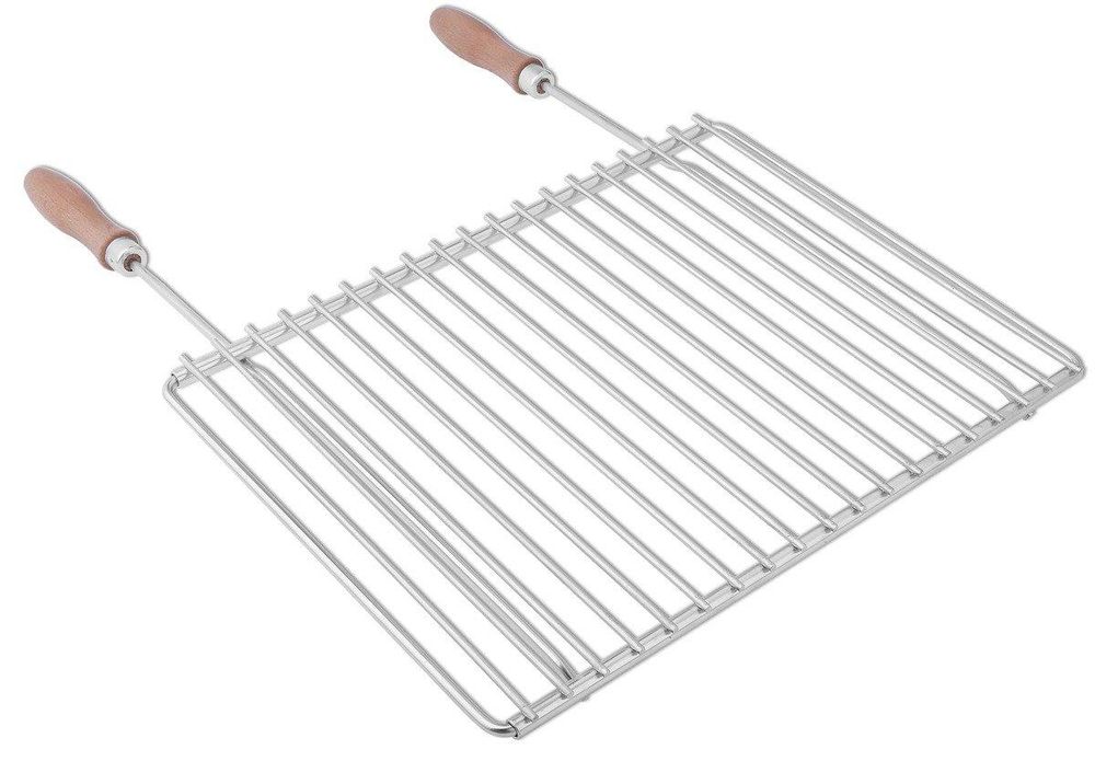 Nerezový nastavitelný grilovací rošt 40–55 × 30 cm s dřevěnými rukojeťmi – další pohled na provedení
