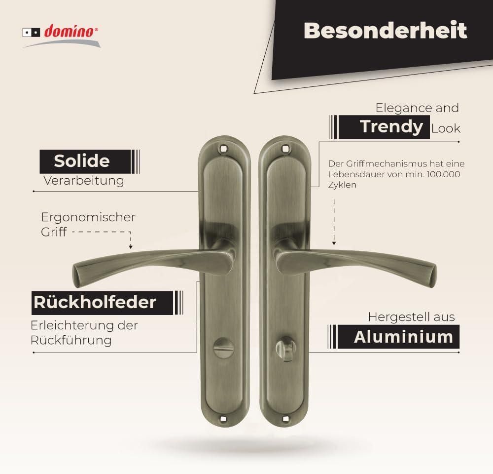 DOMINO Türgriff 78 Drückergarnitur WC - Badezimmer Set | Links & Rechts Türbeschlag für WC/Badezimmertüren | L-Form | Türbeschläge aus Aluminium | Bronze Türdrückergarnitur | ROMANA M3