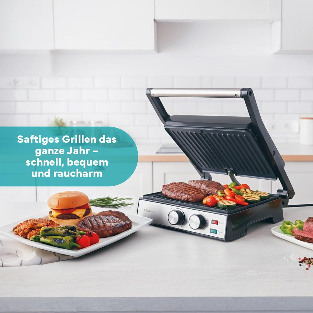 ARIVA 2-in-1 Kontaktgrill und Tischgrill in Silber