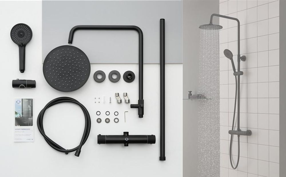 CECIPA Duschsystem mit Thermostat Duscharmatur Regendusche Bad Duschset Duschsäule 4 Modi-Handbrause