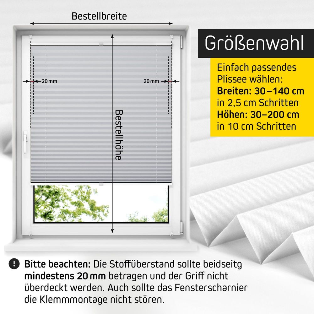 Pure Plissee, Premium, Polyester-Stoff, 100 x 110 cm, weiß ohne Bohren, blickdicht,Lichtdurchlässig, Diagonale Verspannung JALOUSIESCOUT