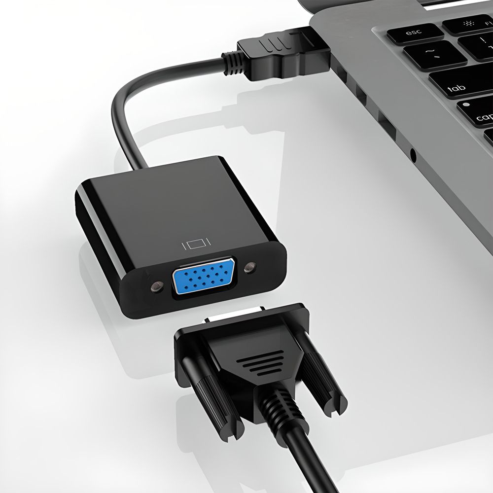 HDMI auf VGA Adapter Konverter Verteiler Aktiv HDTV HDMI Stecker > VGA Buchse 1080p Full HD Video Audio Videokabel Laptop PC Macbook Schwarz Retoo