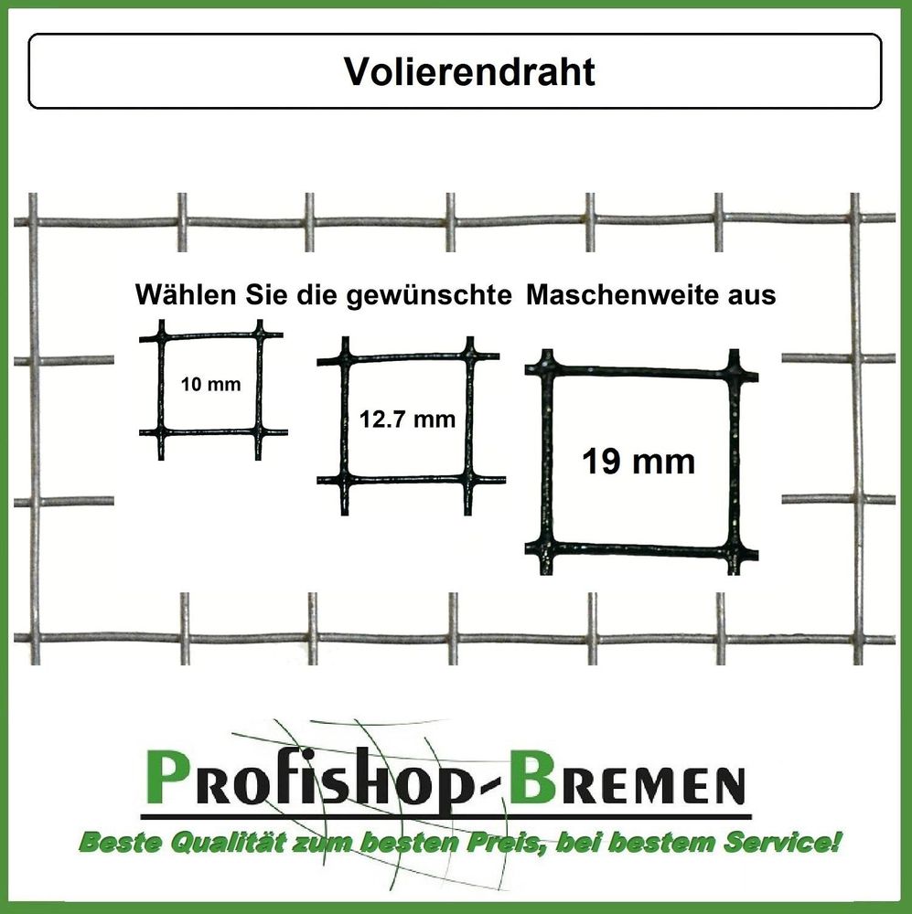 Volierendraht Edelstahl Maschendrahtzaun Höhe: 100 cm Länge: 5 m Maschenweite: 10x10 mm / Punktgeschweißt - Grundpreis pro Meter 6,60 EUR