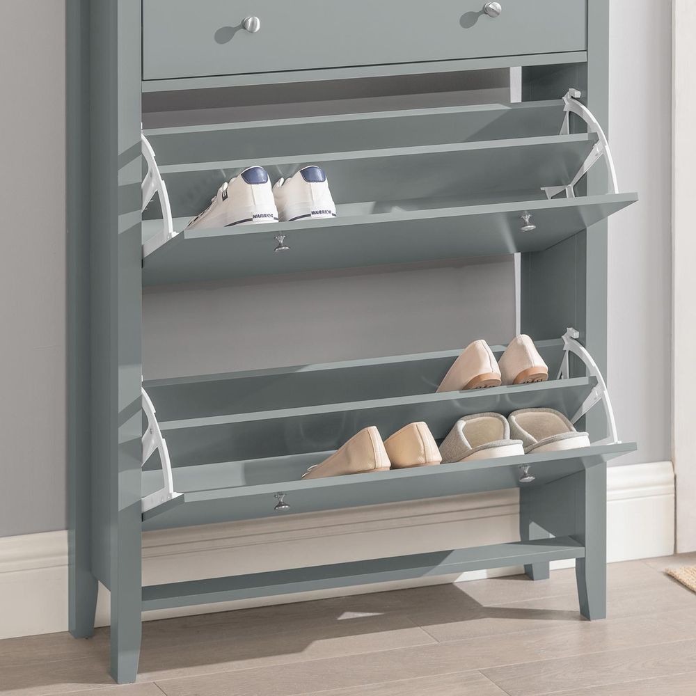 SoBuy Schuhschrank Schuhkipper Schmal mit 2 Klappen und Schublade – Schuhregal für Flur, Kommode für 12-14 Paar Schuhe Grau 80x108x25cm FSR89-HG