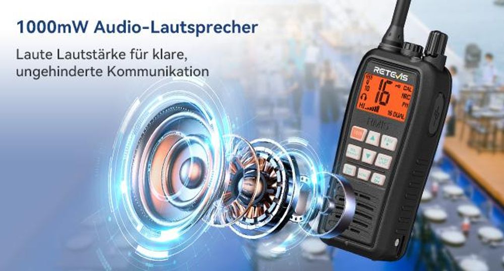 Retevis RM15 Seefunkgerät, Marine Walkie Talkie IP68, 2000 mAh Akku, Schwimmend, Vibration, 88 Kanäle, Handfunkgerät mit Lautsprecher für Bootfahren