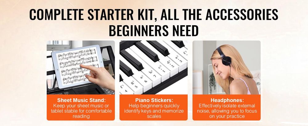 VEVOR Digitales Klavier, 61 Tasten, tragbares Keyboard-Kit, 200 Töne, 200 Rhythmen