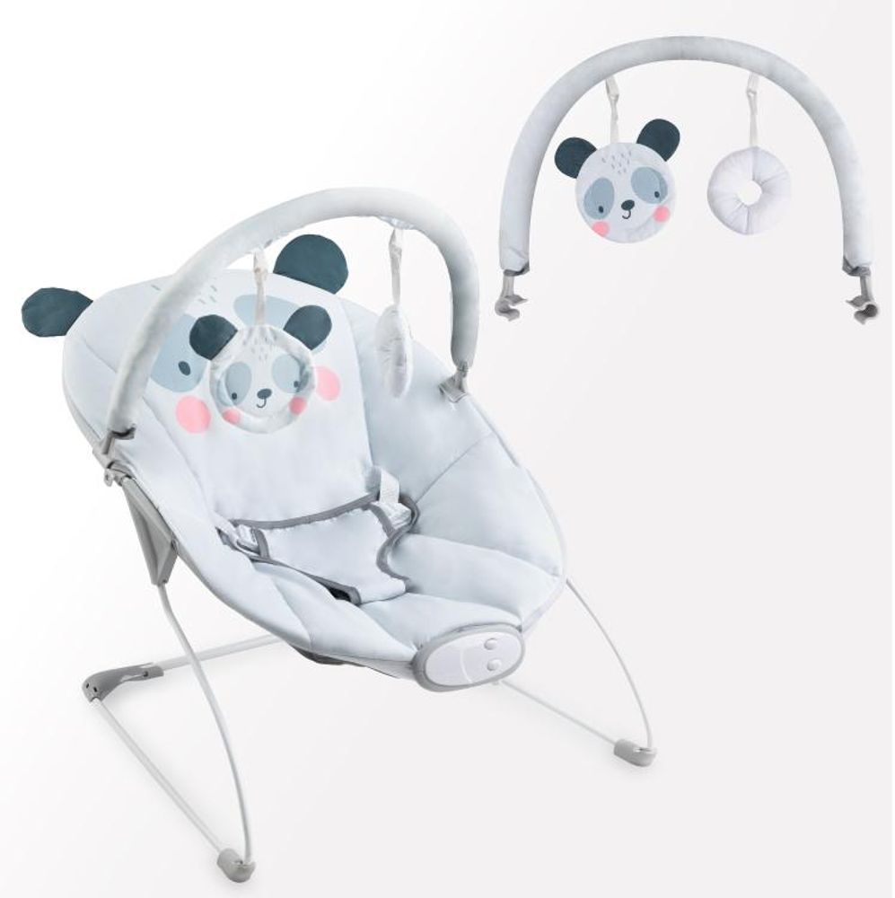 MoMi GLOSSY – Elektrische Babywippe mit Musikmodul (8 Melodien), 3 Vibrationsstufen, Spielbogen & Tragegriff, leicht & komfortabel – Grau