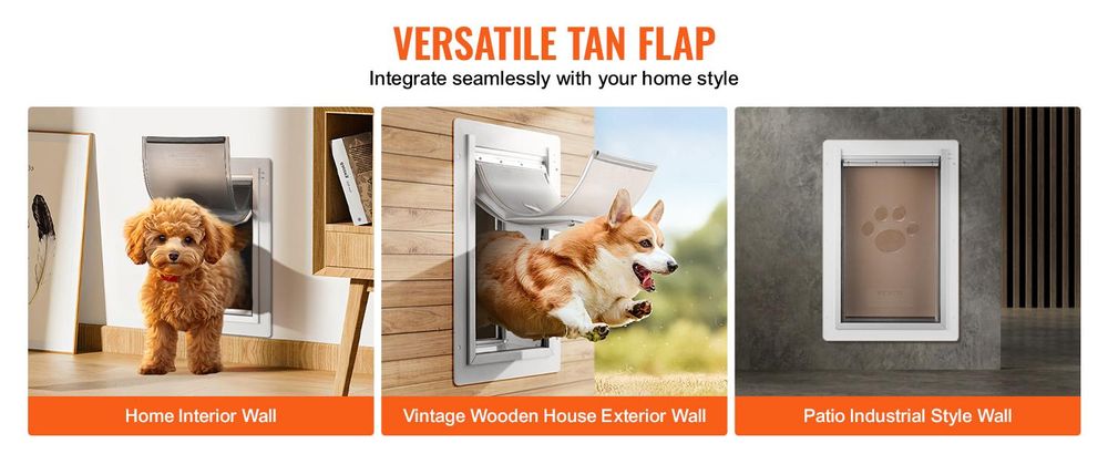 VEVOR Haustür, 9,29" x 13,19" Metallrahmen mit Schloss und 3-Flap-System, wetterfeste Hundetür, einfach zu installieren in Innen- oder Außenwänden, Haustür geeignet für Katzen und Hunde (Weiß-Klein), Größe M