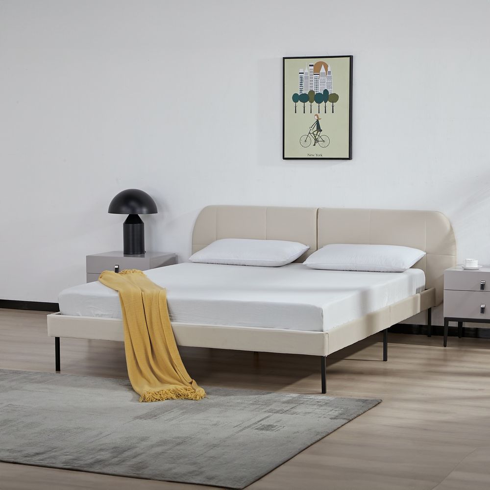 Polsterbett ‘Porvoo’ Kiefernholz Samt 160 x 200 cm Beige