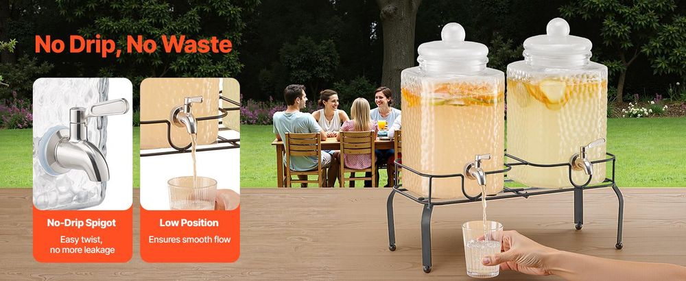 VEVOR Getränkespender, 11,4 Liter Getränkespender für Partys, Kunststoff-Saftspender mit Auslauf und Deckel, Eistee-Limonade-Saft-Wasserspender, für Restaurants, Hotels, Partys, 2er-Pack, 2 x 1.5 Gallonen-a