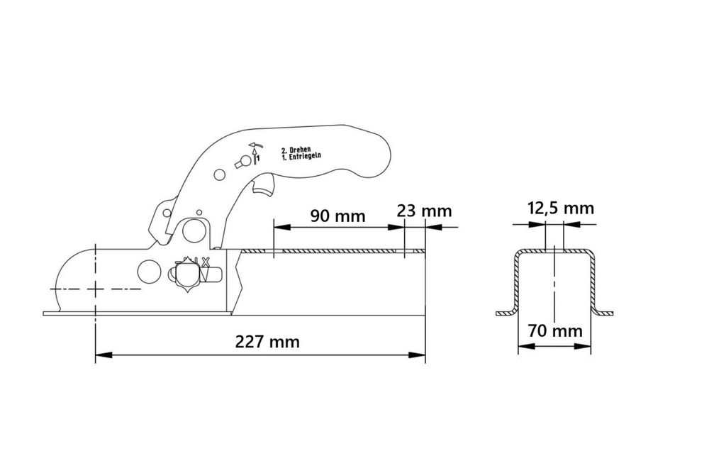KNOTT K7.5-M Kugelkupplung für 750kg Anhänger mit 70mm Vierkantdeichsel