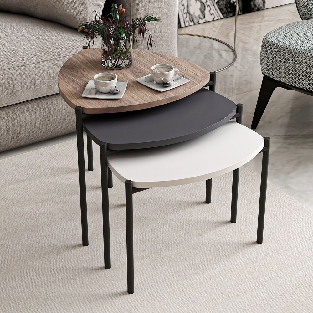 Skye Decor, Lenny - Multicolor, Beistelltische, Satztisch (3-teilig), Weiß, 45 x 45 x 45 cm