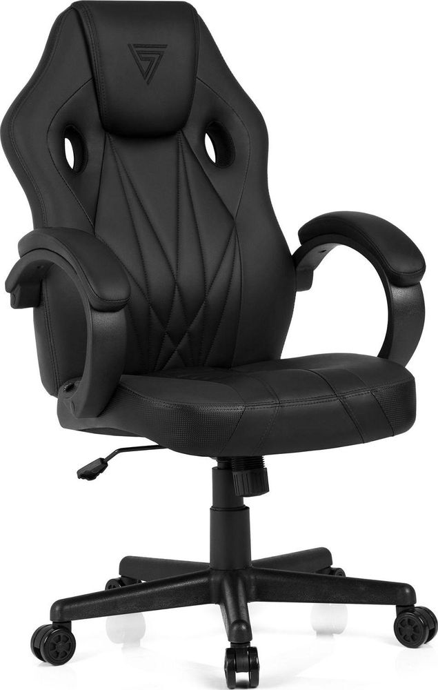 SENSE7 Prism Gaming Krzesło ze sztucznej skóry, czarne – ergonomiczne krzesło biurowe, krzesło do komputera, krzesło dla graczy, funkcja bujania, krzesło dla graczy, 120 kg