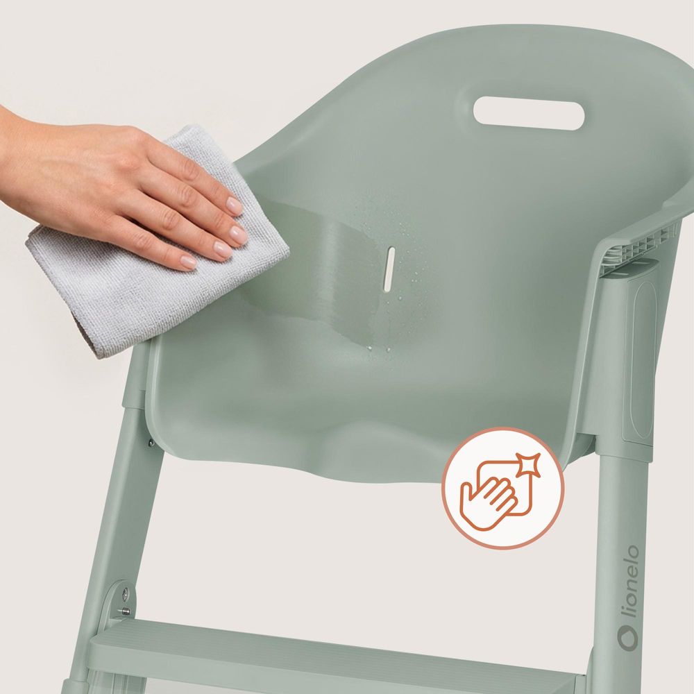 Lionelo Beny Baby Hochstuhl mit 3-Punkt-Gurt, verstellbarem Tablett & Fußstütze, platzsparend, 6–36 Monate bis 15 kg - Grün