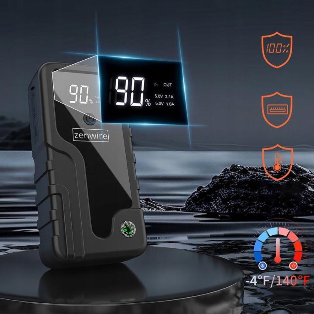 Jump Starter 12V - Booster 2000A - Power bank samochodowy 6400 mAh - lampka LED i SOS