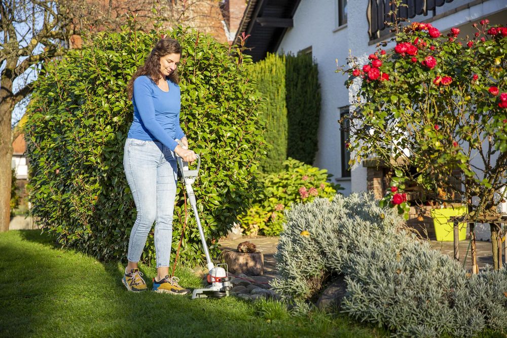 IKRA Elektro Rasentrimmer IGT 650 D-TC| 650 W | 30 cm Schnittbreite | TwinCut System| Pflanzenschutzbügel | mit Fadenspule, Nylonmesser & Ersatzmesser