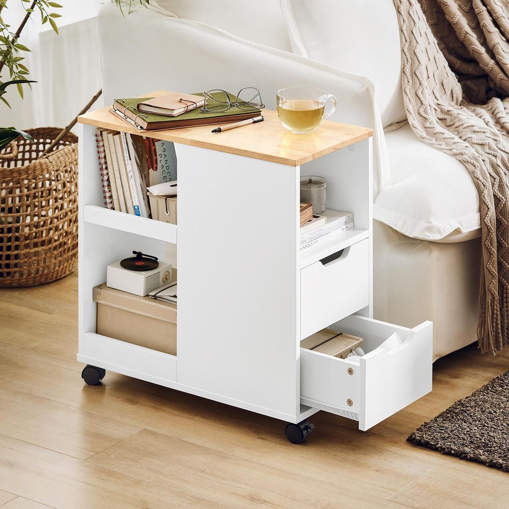 SoBuy Druckertisch mit Rollen Druckerständer Druckerschrank Aktenschrank Rollcontainer mit Fächern Bürowagen Beistellwagen Bürocontainer FBT130-WN