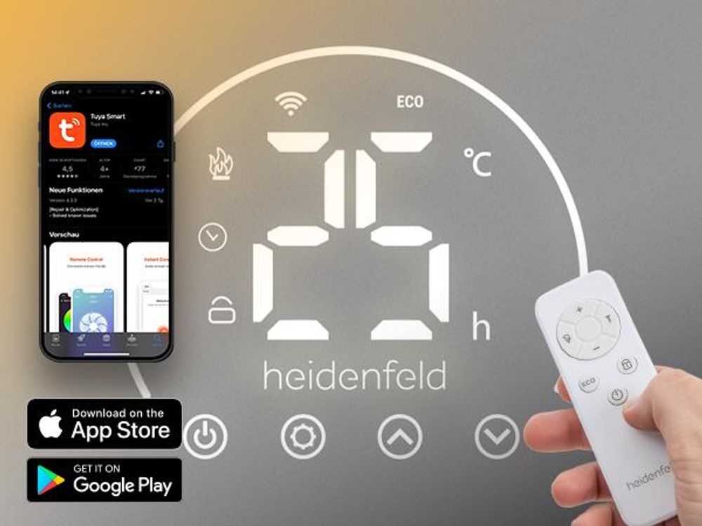 Heidenfeld Infrarotheizung HF-HP140 | Bis 20 m² - Heizkörper - Heizpaneel - Infrarot - App Steuerung - Touch Bedienfeld - Kindersicherung (800 Watt)