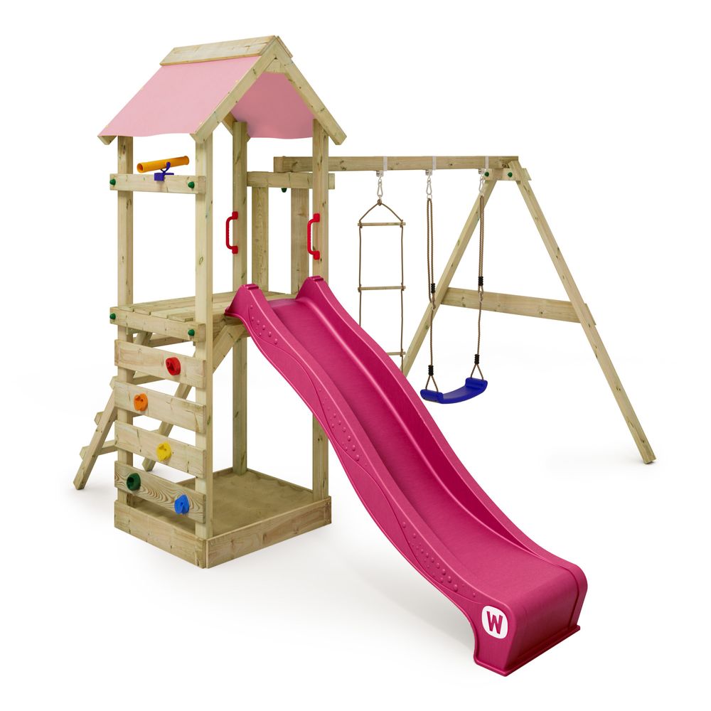 Spielturm Wickey FreeFlyer mit Schaukel und Rutsche in Hellrosa