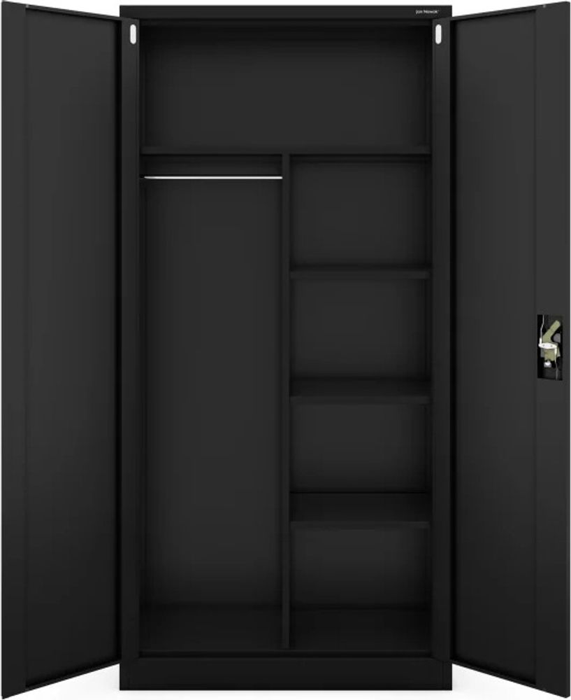 Metallschrank C34 Aktenschrank Aufbewahrungsschrank Umkleideschrank Spind Kleiderstange Pulverbeschichtung Metall Abschließbar 185 cm x 90 cm x 45 cm (Schwarz)