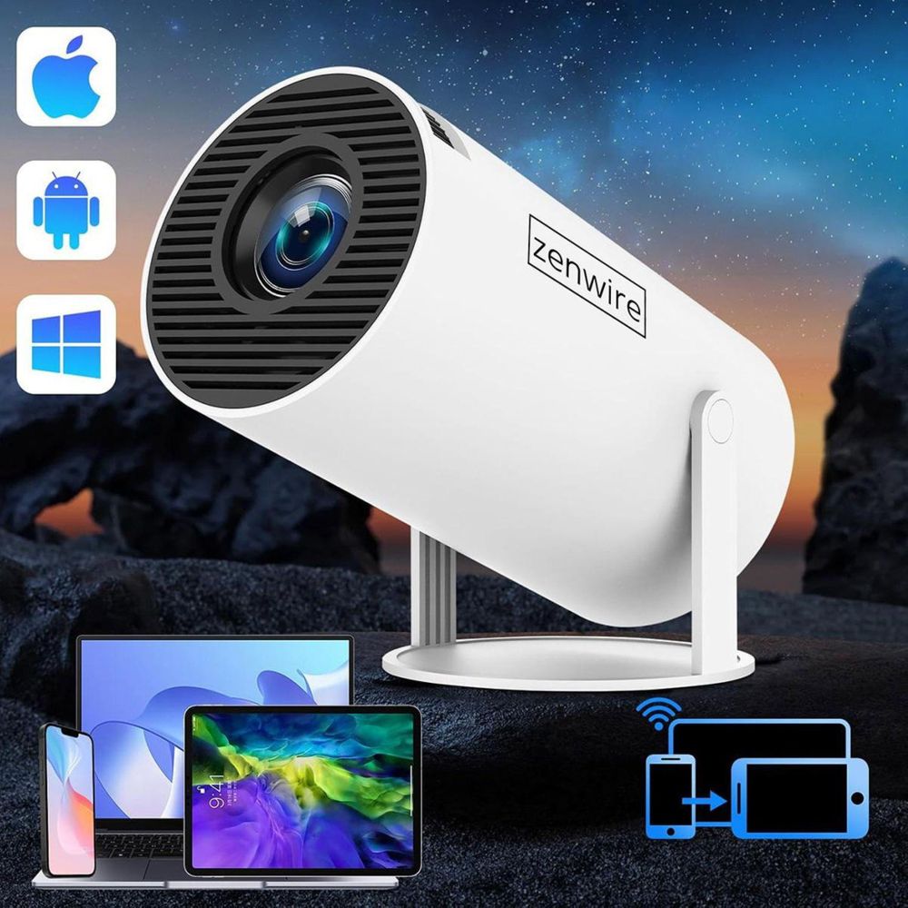 Tragbarer Mini-Projektor - Android 13 - WiFi - Drehbarer Projektor - Full HD 4K - Bluetooth - Autokeystone 4d - Zenwire R1