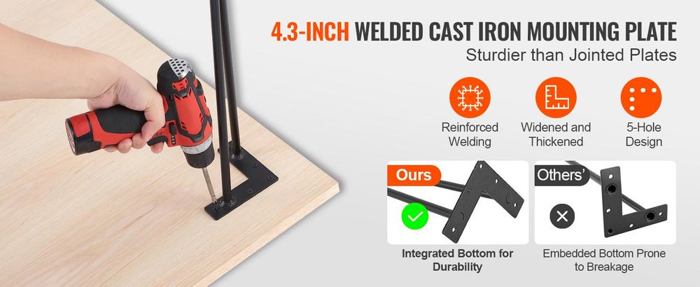 VEVOR 4er-Set Tischbeine Haarnadelbein 482mm hoch 110x110mm Montageplatte Kohlenstoffstahl Pulverbeschichtet Hairpinlegs 227kg Tragfähigkeit Ideal für Küchentische Wohnzimmerkonsolen Studio-Tische
