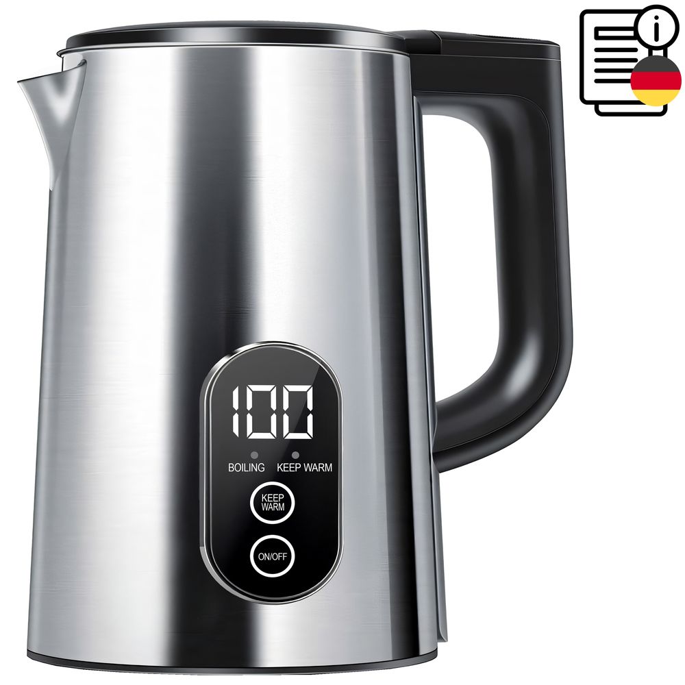 Wasserkocher 1.8L mit Temperatureinstellun 1500W bis 1800W Teekocher, LED Touchpanel, Warmhaltefunktion, BPA-frei, Abschaltautomatik, Edelstahl Retoo